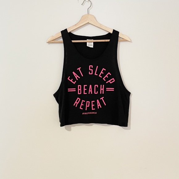 Victoria’s Secret Pink • Black & Pink Cropped Muscle Tank - Picture 1 of 3